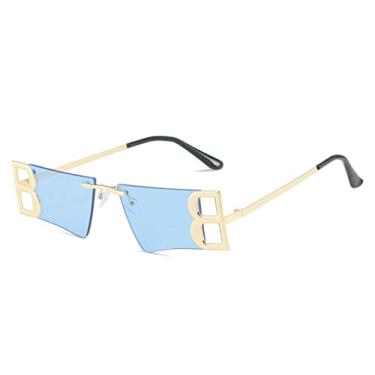 Imagem de Óculos de sol femininos de luxo moda moldura pequena letras óculos de sol sem aro quadrado de metal masculino oco óculos tons, azul, tamanho único