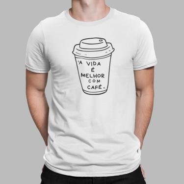 Imagem de Camiseta Masculina Estampada Manga Curta 100% Algodão - A vida é melhor com café