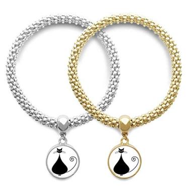 Imagem de DIYthinker Pulseira para amante de gato preto Dia das Bruxas Animal Art Outline Lover bracelete pingente joia corrente presente casal