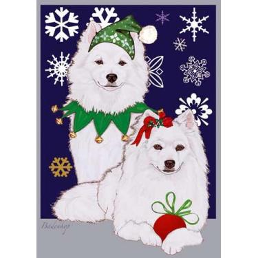 Imagem de American Eskimo – Cartas de Natal para cães com 10 cartões de Natal com envelopes vermelhos – adorável!