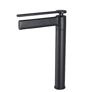 Imagem de Torneiras de lavatório Deck Mounted Banheiro Torneira de latão Monocomando Torneira quente e fria Misturador de pia Torneira de lavatório, preto alto