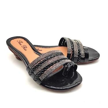 Imagem de Sandália Feminina Rasteirinha Salto 2 Cm de Slide 136 Cor:Preto;Tamanho:40