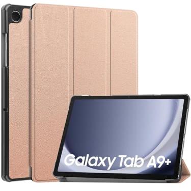 Imagem de Compatível com Samsung Galaxy Tab A9 Plus SM-X210/SM-216/SM-X218 11 polegadas Capa para tablet inteligente com três dobras, capa protetora leve capa traseira de PC rígido capa fina, hibernação automática (cor: ouro rosa