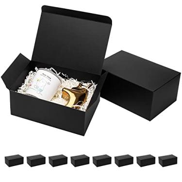 Imagem de Mcfleet Caixas de presente pretas com tampas 22,5 x 15 x 10 cm, pacote com 10 caixas de pedido de padrinhos, caixa de presente de papelão para presentes, caixas de artesanato para Natal, casamento,