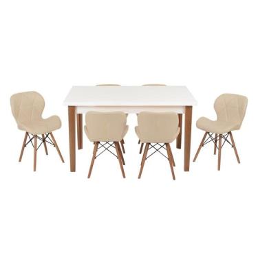 Imagem de Conjunto Mesa De Jantar Luiza 135cm Branca Com 6 Cadeiras Sli