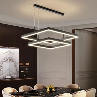 Imagem de Luminária pendente LED moderna, regulável com controle remoto, luminária suspensa, ajustável em altura, lustre para sala de estar, sala de jantar, escritório, quarto, luminária de teto (cor: 40 + 60