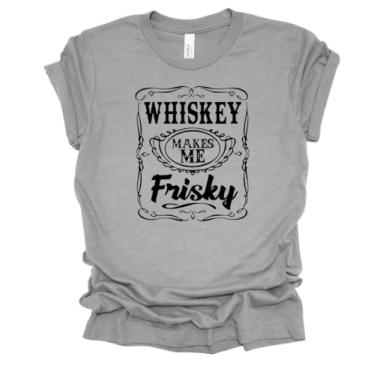 Imagem de Trenz Shirt Company Camiseta feminina engraçada Whiskey Makes Me Frisky de manga curta, Cinza atlético, P