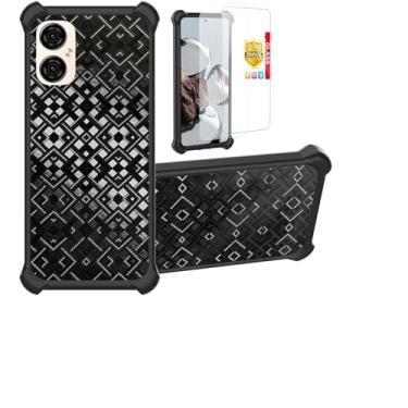 Imagem de Aroepurt Capa compatível com BLU G34 capa de celular com suporte [com 2 películas de vidro temperado] Capa híbrida [mudança de forma multidirecional 3D] preta