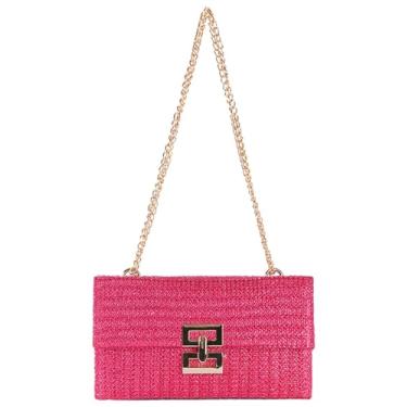 Imagem de Bolsa clutch de palha de verão bolsas transversais de palha para mulheres bolsa de palha tecida à mão bolsa Hobo de praia 2024, Rosa A, Medium