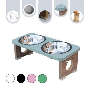 Imagem de Comedouro Cachorro Pet MDF Elevado Duplo Colors Verde - Inox - Maderac