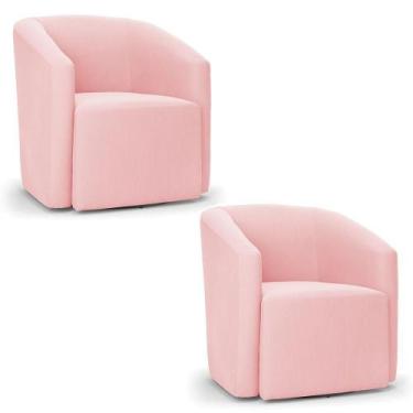 Imagem de Kit 2 Poltronas Stella Max Suede Base Giratória - D'rossi Cor Rosa Beb