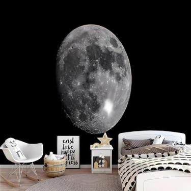 Imagem de Lcythiazole Papel de parede mural lua mural fundo preto HD superfície da lua papel de parede preto e branco para sala de estar, quarto, quarto de crianças, tamanho personalizável