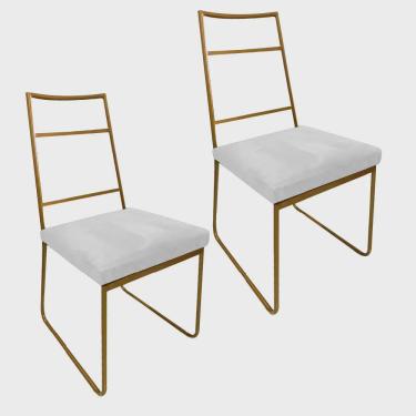 Imagem de Kit 02 Cadeiras Sala de Jantar Escritório Office Stark Industrial Ferro Dourado Corino Branco - Ahz Móveis