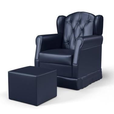 Imagem de Poltrona De Amamentação Fixa Com Puff Letícia Sintético Azul Marinho - Phoenix