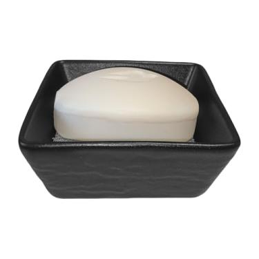 Imagem de Vonpri Saboneteira De Cerâmica, Bandeja Suporte, Recipiente Quadrado Antiderrapante Para Saboneteira, Pia Banheiro Artesanal, Bancada, Chuveiro, Textura Pedra (Preto)