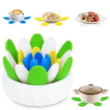 Imagem de UUGLAM Tapetes De Silicone Para Descanso Panela, Conjunto 4 Suportes Em Formato Suculentas Pratos Quentes, Presentes Amantes Plantas, Jardineiras, Tapete Antiderrapante Resistente Ao Calor Com Tigel