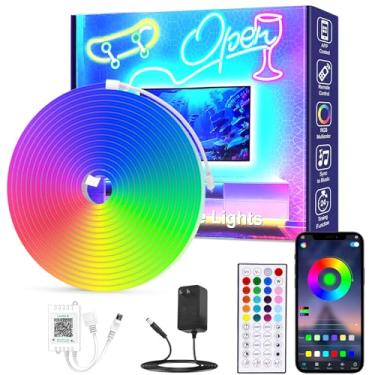 Imagem de AXMVEZ Cordão De Luzes Neon Led 16,4 Pés Com Aplicativo/Controle Remoto, Design Flexível Para Faça Você Mesmo, Sincronização Música Decoração Parede, À Prova D'Água Ip67 Área Externa, Fita Rgb Quart