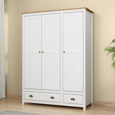 Imagem de Guarda Roupa Madeira Maciça 3 Portas Osiris 2 Gavetas Branco/Freijó - 