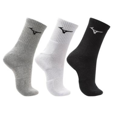 Imagem de Meia Cano Médio Mizuno Prime Tam. 33-38 Pacote Com 3 Pares, Cinza, 33-