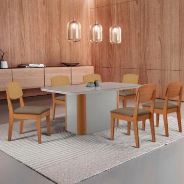 Imagem de Mesa de Jantar Isadora 180cm Tampo MDF Vidro com 6 Cadeiras Copper Pre