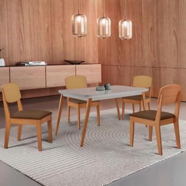 Imagem de Mesa de Jantar Copper 120cm Tampo Canto Copo MDF Vidro com 4 Cadeiras 