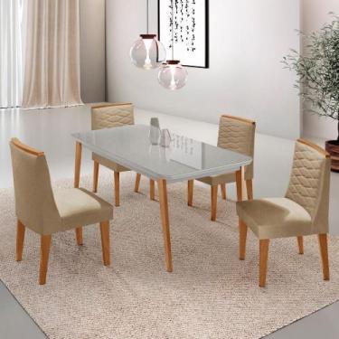 Imagem de Mesa de Jantar Copper 120cm Tampo MDF Vidro com 4 Cadeiras Eloise Mode