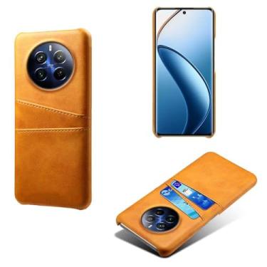 Imagem de Capas Compatível com OPPO Realme 12 PRO PLUS 5G,tampa protetora de couro falso,design de saco de cartão com 2 fendas de cartão atrás,proteção anti-impressão digital e anti-gota-Yellow