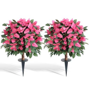 Imagem de HN HOLD NATURE Buganvílias artificiais de 61 cm com espigão no solo, árvore de bola topiária com flores, plantas de azaléia sintética para ambientes externos, ambientes internos, jardins, quintais