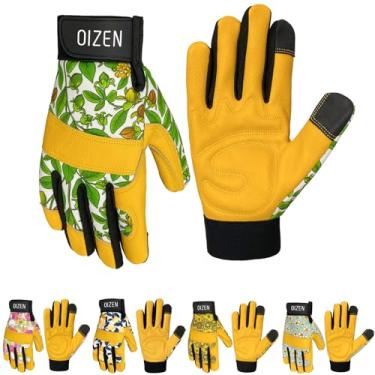 Imagem de OIZEN Luvas De Jardinagem Couro Bovino À Prova Espinhos E Perfurações Para Mulheres, Compatíveis Com Tela Sensível Ao Toque, Capinar, Cavar, Plantar Presentear Mulheres (Campânulas Verdes, Tamanho M