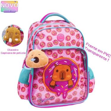 Imagem de Mochila Infantil Costas Transparente Com Chaveiro Capivara De Pelúcia 