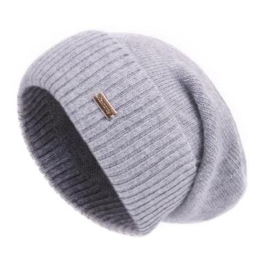 Imagem de Gorro jaxmonoy Cashmere Slouchy para mulheres, cinza de inverno
