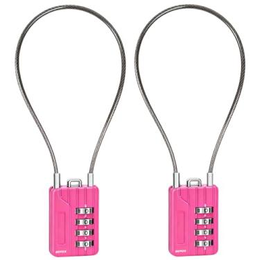 Imagem de SEPOX Cadeado Twins reinicializável de 4 dígitos, cabo de aço de vinil extra longo de 32 cm – Trava multiuso para armário de academia, mala, mochila – durável, antiferrugem, essencial de academia rosa