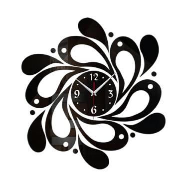 Imagem de KiBcsLic Relógio de parede decorativo de gota d'água, fácil, nórdico, criativo, para pendurar na parede, com adesivos de espelho para cozinha, Preto