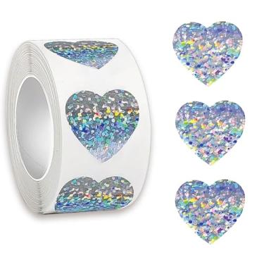 Imagem de 500 peças de adesivos de coração, adesivos metálicos prateados brilhantes de 2,5 cm, autoadesivos, à prova d'água, refletivos, adesivos de coração, amor, etiquetas decorativas para casamento, dia dos