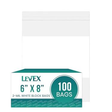 Imagem de Levex - 15,2 cm x 20,3 cm (100 unidades) 2 Mil Clear Write-on & White Block Sacos de plástico de poliéster com zíper de vedação de bloqueio resselável para viagem, armazenamento, embalagem e envio