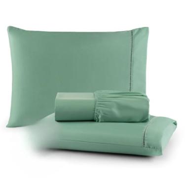 Imagem de Jogo de Lençol Antiácaro e Anti-Pilling - Roupa de Cama com Toque Acetinado e Elástico para Casal, Queen e King(VERDE,CASAL)