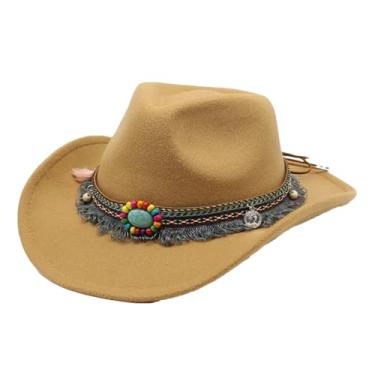 Imagem de Chapéu de cowboy ocidental masculino feminino cor sólida Jazz Montana Sombrero marrom cinza 56-58 cm
