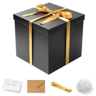 Imagem de Mefleet Caixa de presente grande com tampa para presentes 30 x 30 x 30 cm caixas pretas quadradas profundas extra grandes 1 pacote para Natal, aniversário, dia dos namorados, dia das mães - contém