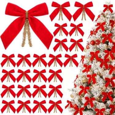 Imagem de Riceshoot 24 peças de laços de Natal de veludo de 8,5 cm para árvore de Natal laços de guirlanda rústica vintage gravata torcida de Natal para petiscos, padaria, sacos de doces, embrulho de presente