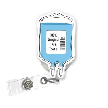 Imagem de ULTRAVUTT Carretel de crachá Surgical Tech Tears, bolsa IV engraçada retrátil com clipe jacaré para funcionários médicos, estudantes de enfermagem, funcionários de escritório e escola