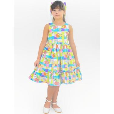 Imagem de Vestido Infantil Inspirado no Livro de Colorir Verde Neon - Moderna Me