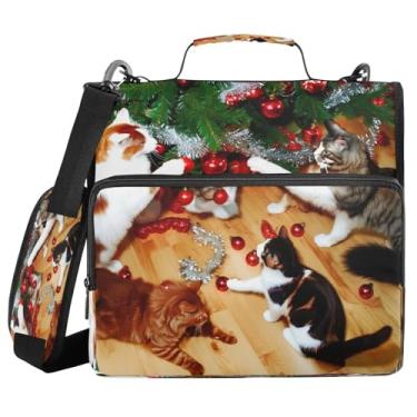 Imagem de STAYTOP Fichário com zíper escolar de gato fofo com alça de ombro, anéis de vedação de 3,8 cm, capacidade para 600 folhas, pasta de arquivos expansível, vários bolsos e organizador de armazenamento