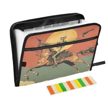 Imagem de CEBUGI Pasta expansível de 13 bolsos, impermeável, sanfonada, organizador de arquivos com etiquetas tamanho A4, organizador de documentos de papel para escola, material de escritório, caveira