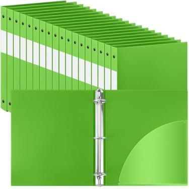 Imagem de Henoyso Fichário de plástico com 3 anéis, fichário flexível, tamanho carta, tamanho 21 x 28 cm, comporta até 225 folhas com 1 bolso, fichário versátil para escola, escritório, casa (2,5 cm, verde