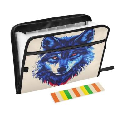 Imagem de CEBUGI Pasta expansível de 13 bolsos, impermeável, sanfonada, organizador de arquivos com etiquetas tamanho A4, organizador de documentos de papel para escola e escritório, lobo