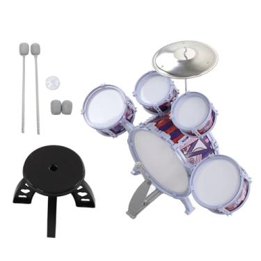Imagem de aqxreight Conjunto de Bateria Infantil Com Espessura Diferente, Excelente Voz, Melhora a Criatividade, Prática, Kit de Bateria, Conjunto de Jazz, Seu Banco Adequado, Tambor Pequeno Grande e Pratos