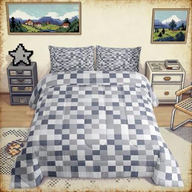 Imagem de Manfei Conjunto de edredom estilo pixel quadriculado, tamanho Queen, decoração de quarto de adultos, decoração de quarto de adultos, jogo de cama de videogame geométrico, microfibra ultra macia