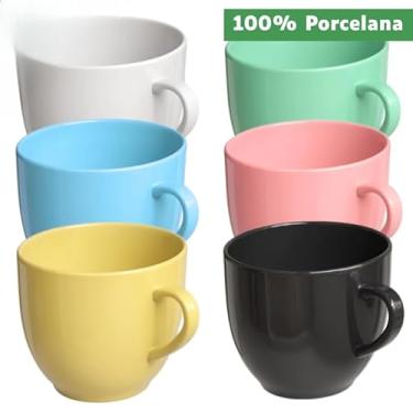 Imagem de Jogo 6 3 Xicaras de Café Chá Porcelana 170 ml (sem pires) - Rosa Amarela Branco Preto Chicara Xicara (Xicara Branca 6 un)