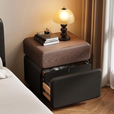 Imagem de Wood Night Stand with Drawers Modern, Leather Upholstery, Integrated Cabinet Legs, Concealed Three-drawer Storage, Fingerprint Lock, Suitable for Bedroom use(B,45 * 40 * 50cm/18 * 16 * 20in)