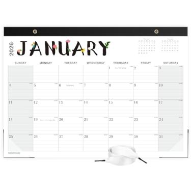 Imagem de Calendário de mesa 2026, calendário de 18 meses de janeiro de 2026 a junho de 2027, grande, agenda mensal de 43 x 30 cm para mesa ou escritório em casa, escola ou escritório, preto